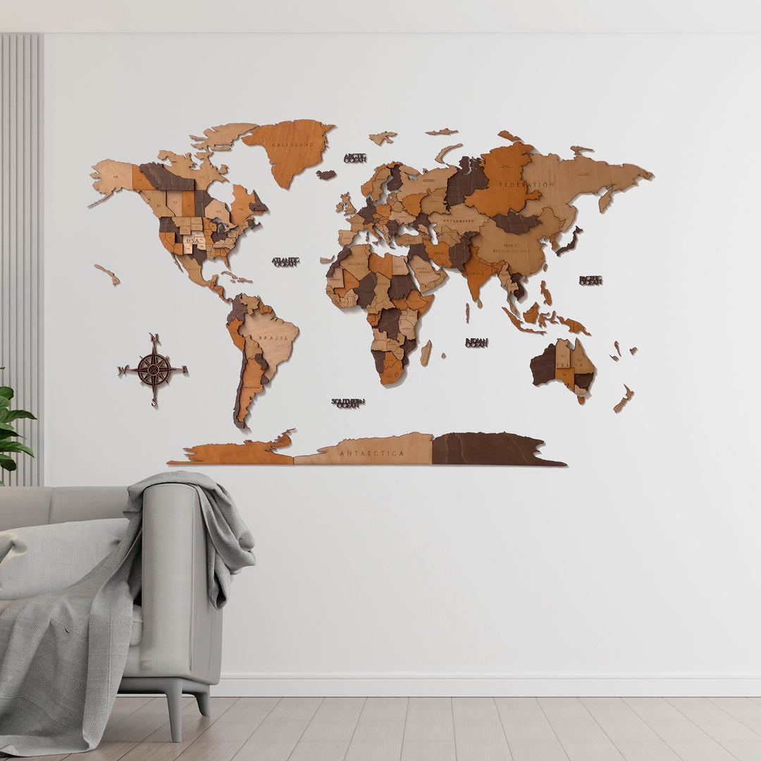 3D WELTKARTE AUS HOLZ